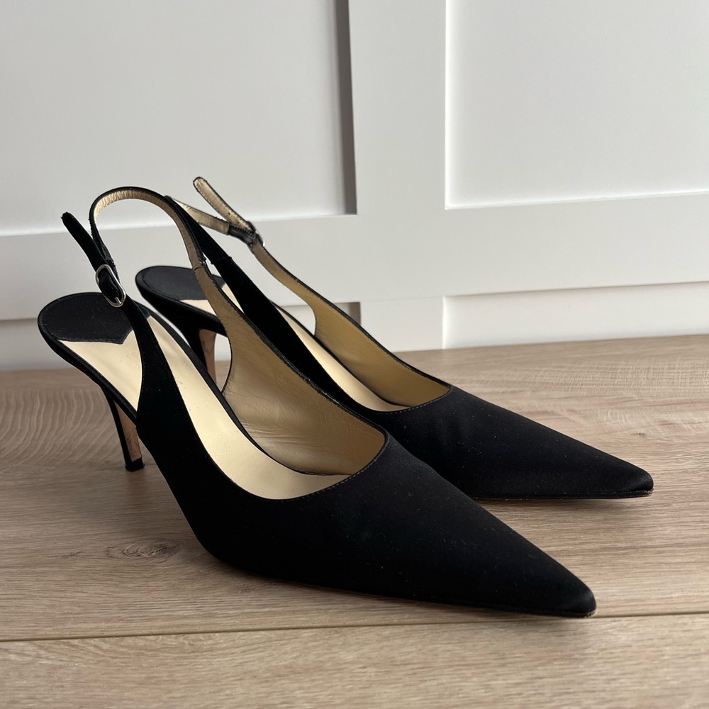 Façonnable Black Satin Slingback Heels, size 9